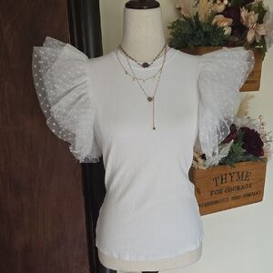 Elegant White Ruffle Sleeve Top